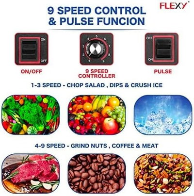 Flexy FCB8040PT Blender, 1500W, 2L, Stainless Steel Blades, 9 Speeds - Red Black product image 2