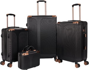 طقم شنط سفر ABS ليمرا، 4 مقاسات، 4 عجلات، بزاوية 360 درجة، OT-501864 - أسود product image