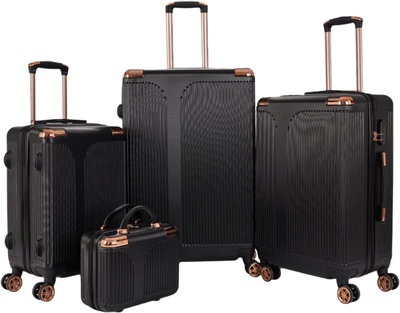 طقم شنط سفر ABS ليمرا، 4 مقاسات، 4 عجلات، بزاوية 360 درجة، OT-501864 - أسود product image 1