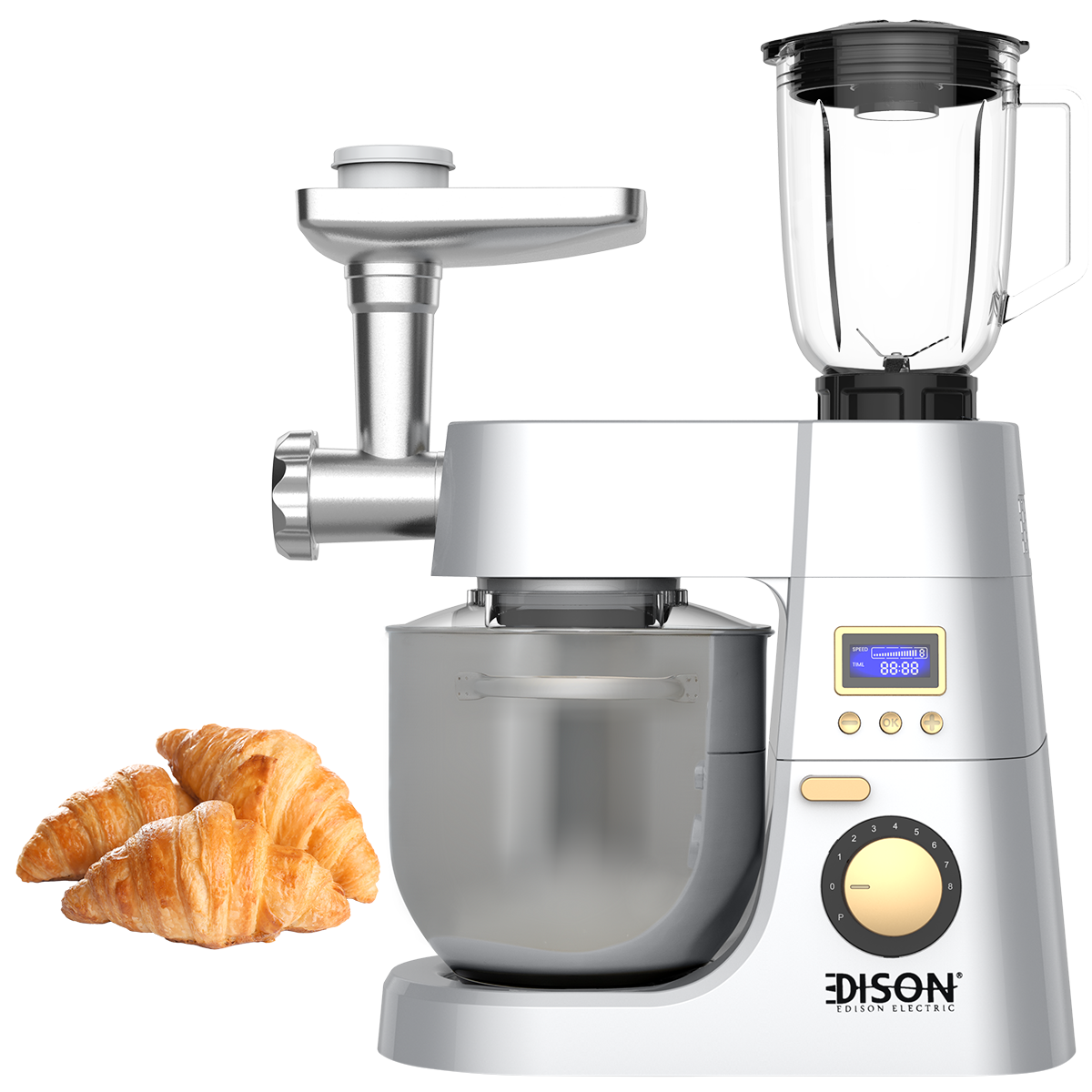 عجانة كهربائية إديسون تتانيوم، 4 وظائف، 6.5 لتر، 8 سرعات، 1800 واط - فضي product image