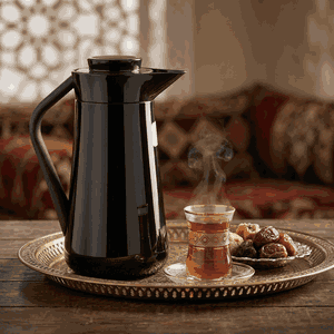 Al-Saif Gallery Al-Huda Stainless Steel Thermos, 1 Liter, Wooden Handle, Push Button - Glossy Black product image 2