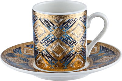 طقم فناجين قهوة تركي مع صحون بورسلان السيف غاليري، 12 قطعة، 60 مل - ذهبي ازرق product image 2
