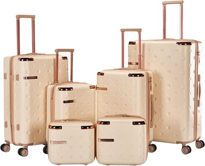 طقم شنط سفر ABS ليمرا، 6 مقاسات، 4 عجلات، WM-238 - بيج ذهبي product image 1
