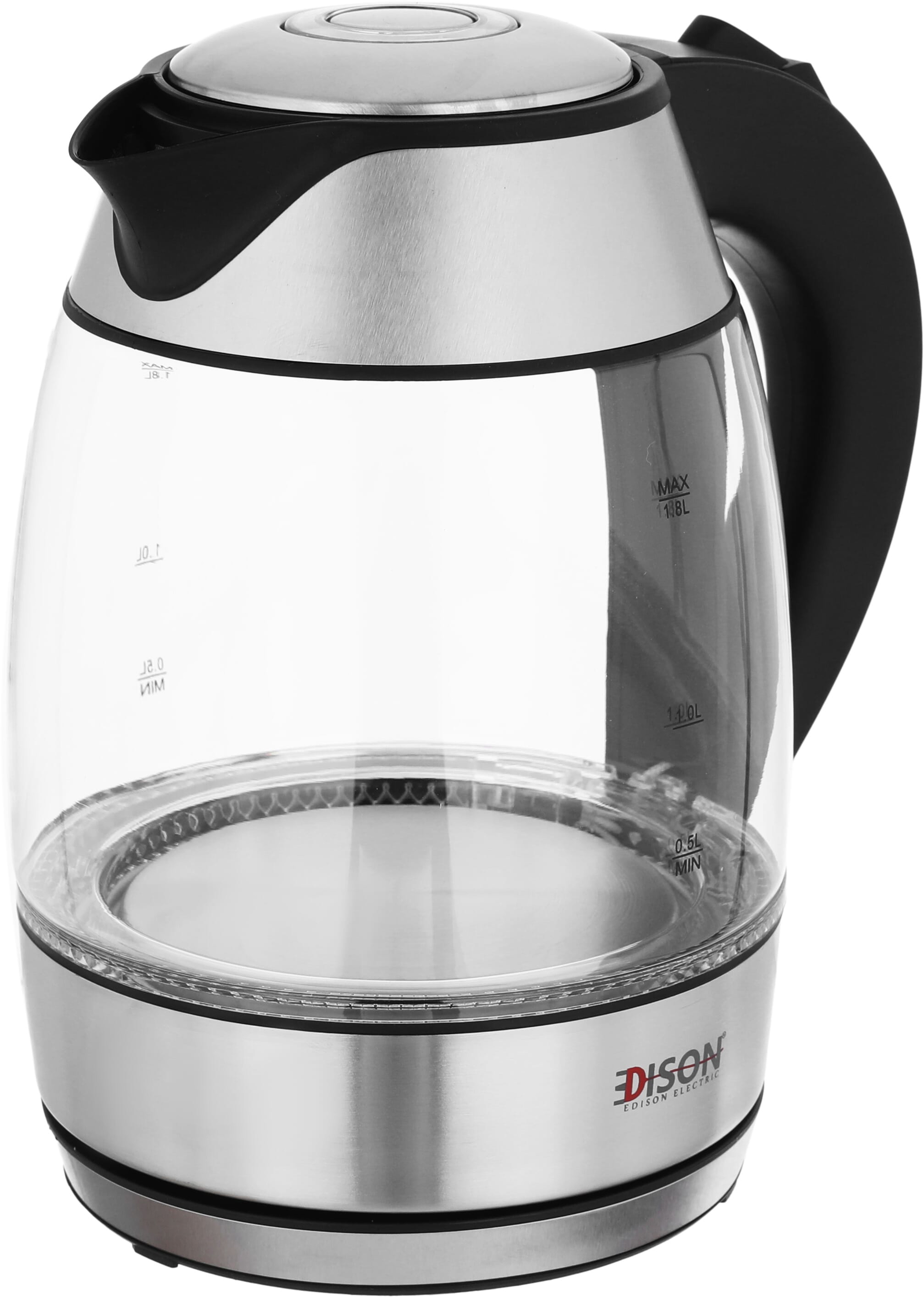 Edison glass electric kettle, 2200 watts, 1.8 liters - black silver product image 2