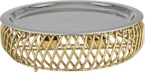 صحن تقديم ستانلس استيل السيف غاليري، 32x32x10 سم، دائري مسطح، قاعدة - فضي ذهبي product image 2