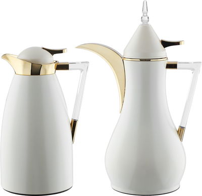 ترمس السيف غاليري، قطعتين، 1/1 لتر، بيد شفاف، حافظة داخلية زجاج حراري، هيكل خارجي استيل - بيج product image 1