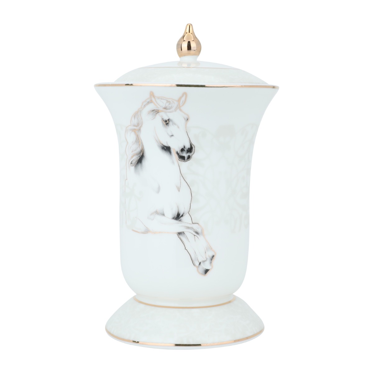 Porcelain horse incense burner with Saif Gallery cover, horse engraving - white product image