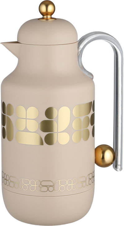 Al Saif Gallery Kkozami Thermos, 1 Liter, Glass Interior, Transparent Handle, Push-Button Lid - Beige Gold product image 2
