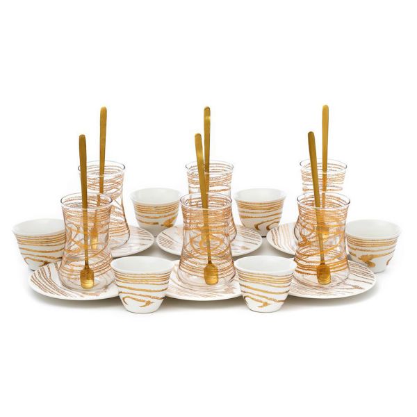 طقم تقديم شاي و قهوة بورسلان السيف غاليري، 24 قطعة - ابيض ذهبي product image