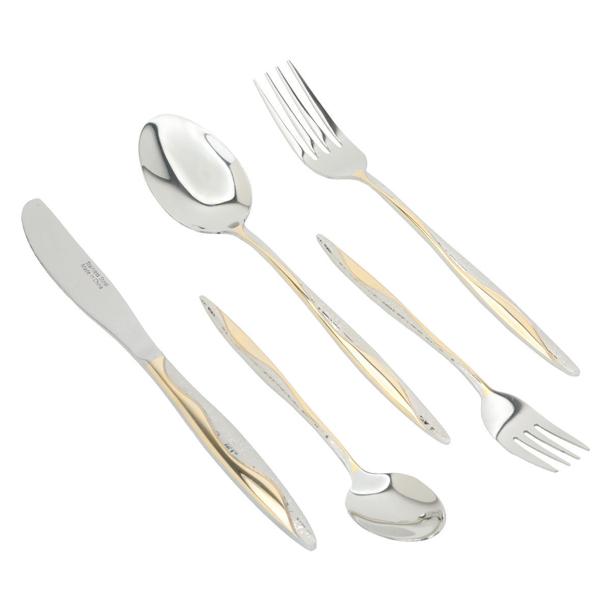Al Saif Gallery steel spoon set, gold engraved, 30 pieces - silver product image 3