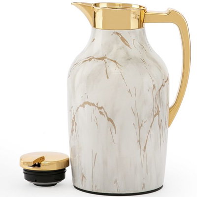 Al Saif Gallery Ranem Steel thermos Set, 1/0.75 Liter, 2 Pieces - White Marble product image 3