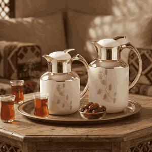 Al Saif Gallery florya thermos set, 1/0.5 liter, two pieces, thermal glass inner container, steel outer shell - beige product image 2