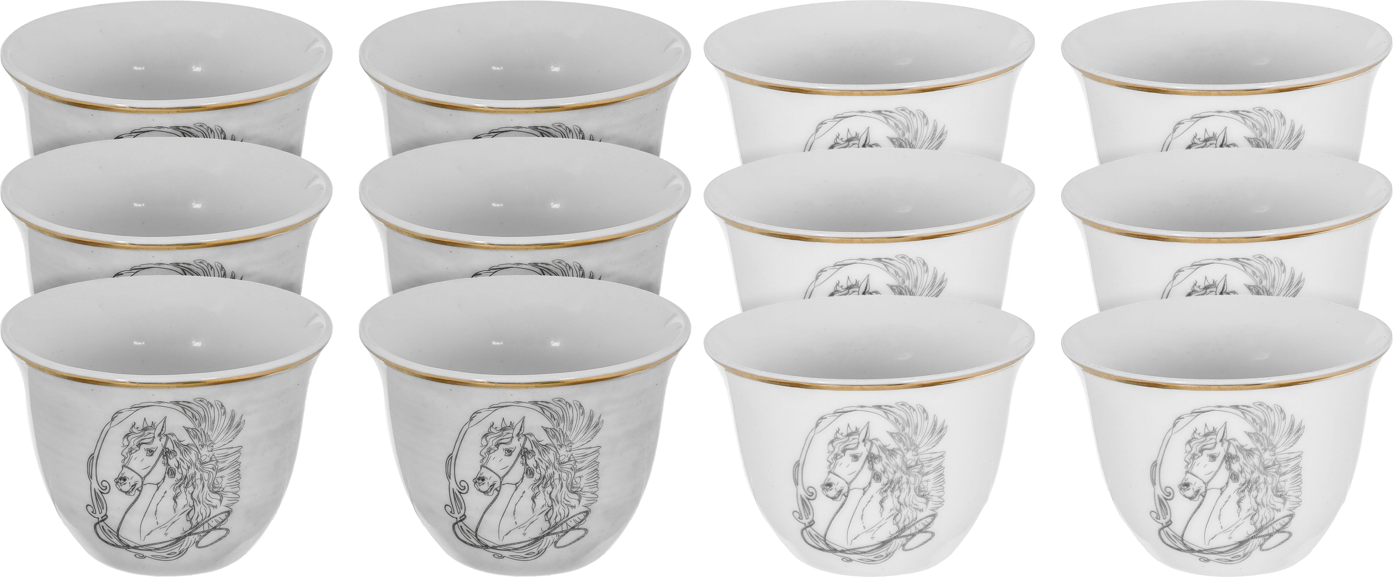 Al Saif Gallery Arabic coffee cups set, 12 pieces, 90 ml, horse pattern - Grey product image