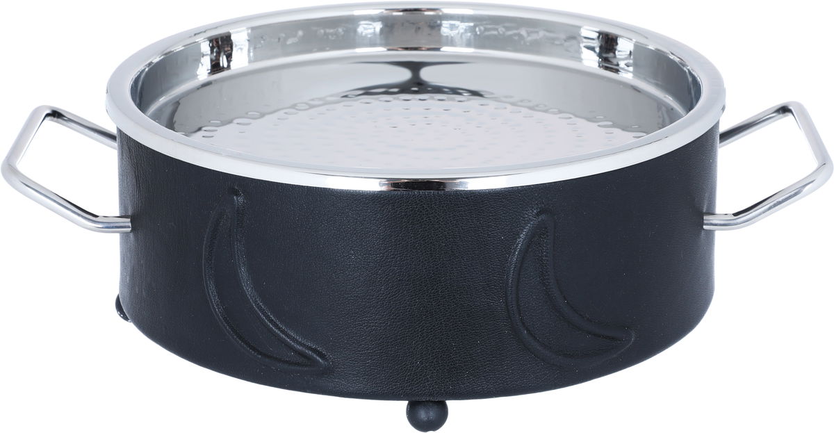 Al Saif Gallery Steel Food Warmer, 14 x 18 x 26 cm, Round, Double Bowl, Crescent Pattern, Small - Black product image 1