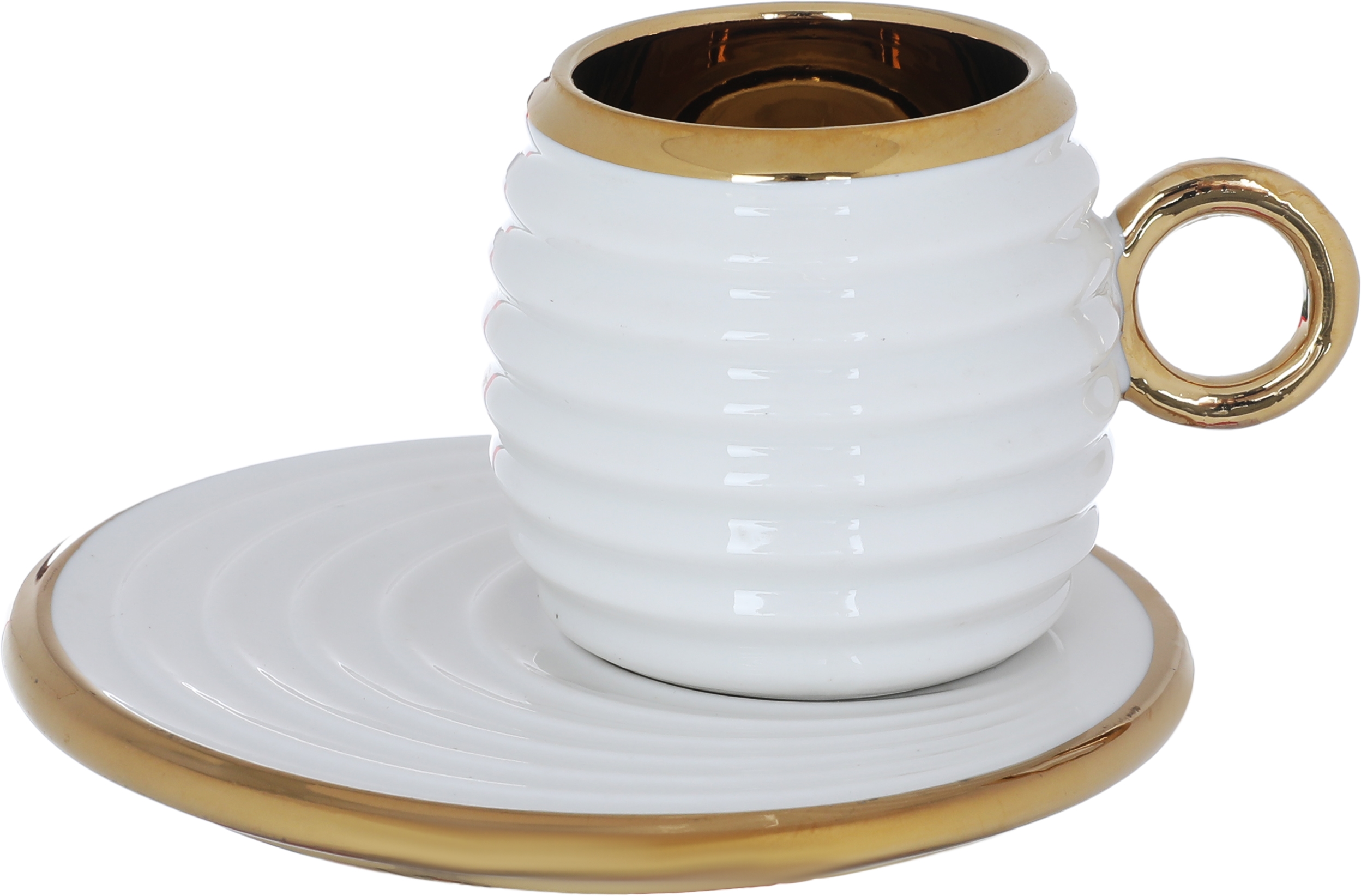 Al Saif Gallery Porcelain Coffee Cups And Saucers Set, 12 Pieces - Golden White product image 2