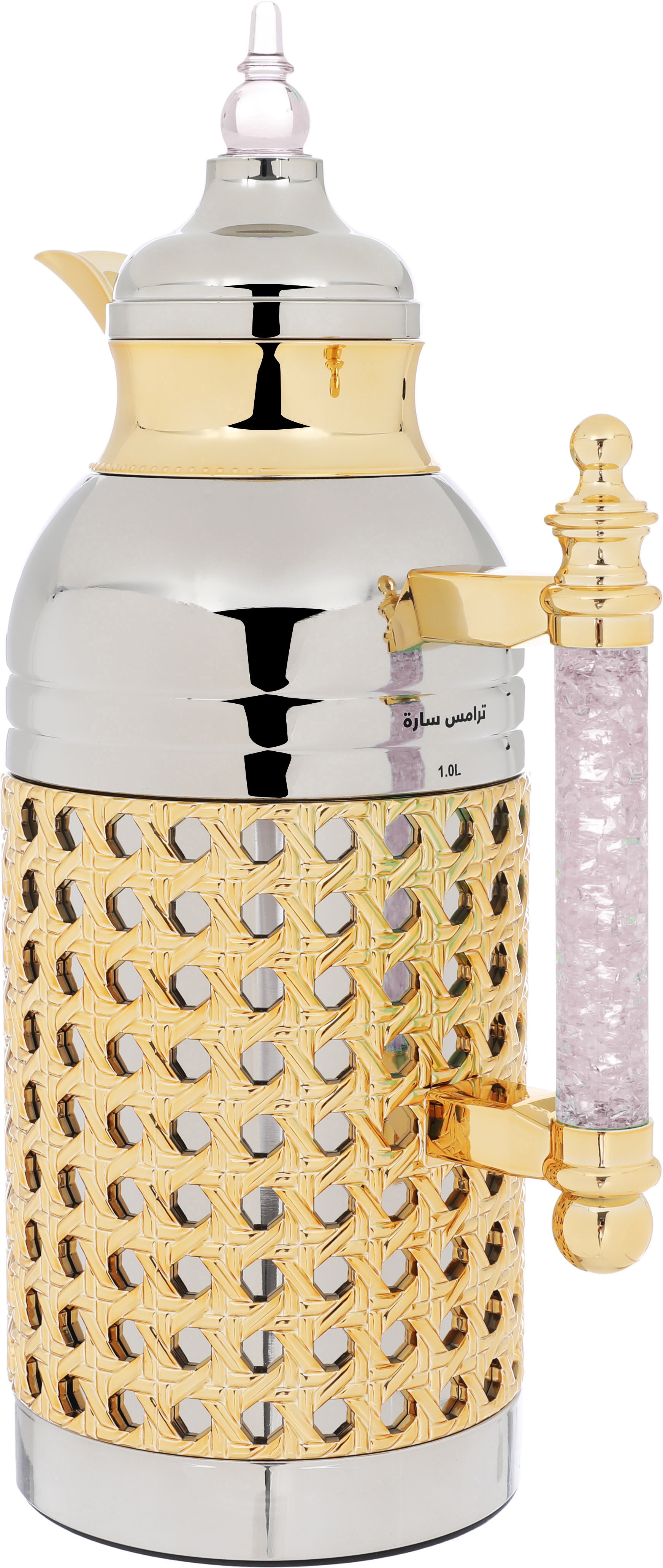 Al Saif Gallery Sarah thermos set, 1 liter, crystal handle, thermal glass inner case, steel outer case - silver product image 5
