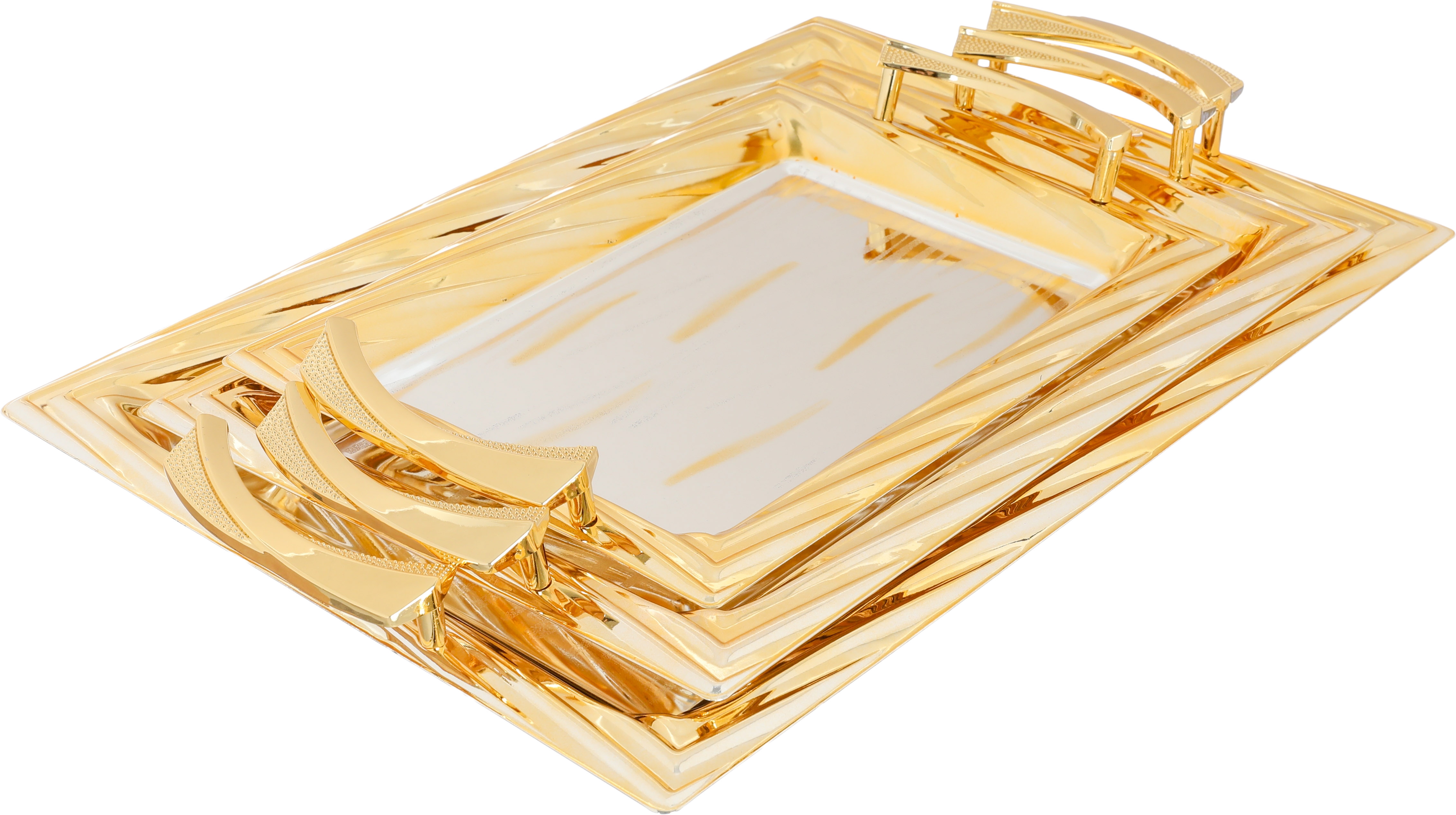 Al Saif Gallery steel topper, 52.4x34x5.5 / 46x29x5.5 / 39.5x23.5x5.5 cm, rectangular, with gold edges, 3 pieces - silver product image 1