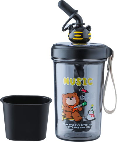 Saifso Plastic Kids Water Bottle with Straw, 500 ml - Black product image 1