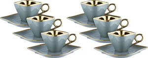 Al Saif Gallery ceramic coffee cup set, gilded, with saucer, 12 pieces - gray product image