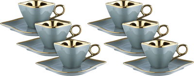 طقم فناجين قهوة سيراميك السيف غاليري، مذهب، مع الصحن، 12 قطعة - رمادي product image 1