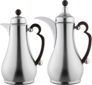 Al Saif Gallery Asalah Thermos Set, 2 pieces, 1/1 liter, glass interior, dark wood handle, push-button - silver product image 2