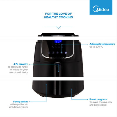 Midea Air Fryer, 1500 Watt, 4.76 Liter, Digital - Black product image 7