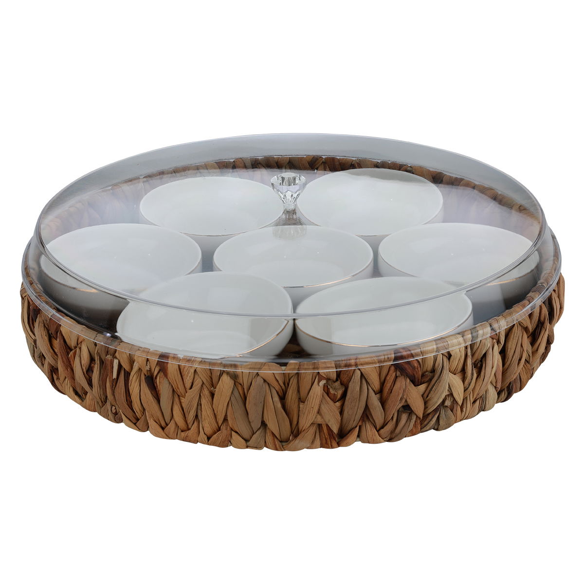طقم صينية فطور بورسلان + خوص السيف غاليري، 45x45x12 سم، غطاء اكريلك، 9 قطع - بني / أبيض product image 1