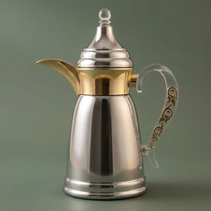 Al Saif Gallery Qamar Thermos Dallah, 0.35 L, Transparent Handle, Stainless Steel Inner Case, Stainless Steel Outer Body - Silver Gold product image