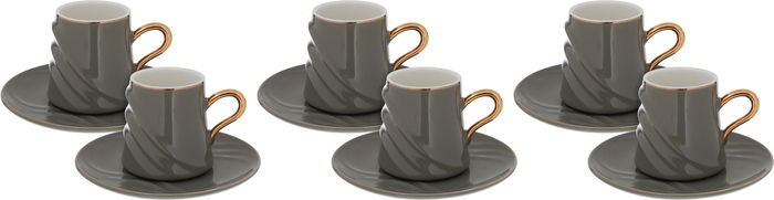 Al Saif Gallery Porcelain Coffee Cups Saucer Set, 12 Pieces, 100 Ml - Gray product image 1