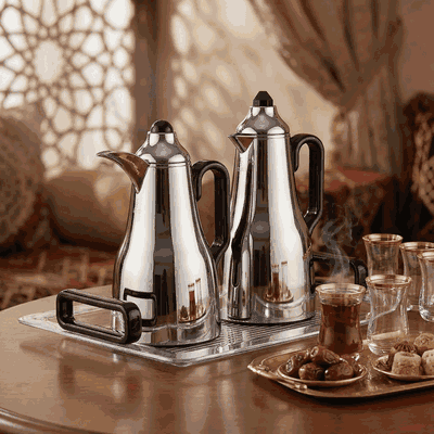 طقم ترامس عبق السيف غاليري، 1/0.7 لتر، حافظة داخلية زجاج، 3 قطع، طوفرية ، يد اسود - شفاف فضي product image 2