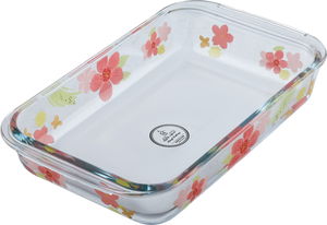 AlSaif Gallery Glass Oven Tray, 26 x 15 x 5 cm, 1 L, Rose Pattern - Clear Pink product image 2