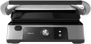 شواية كونتاكت جريل المونيوم فليبس سيريس 5000، 2200 واط، 180 درجة، ألواح قابلة للإزالة، HD6301/90 - فضي اسود product image