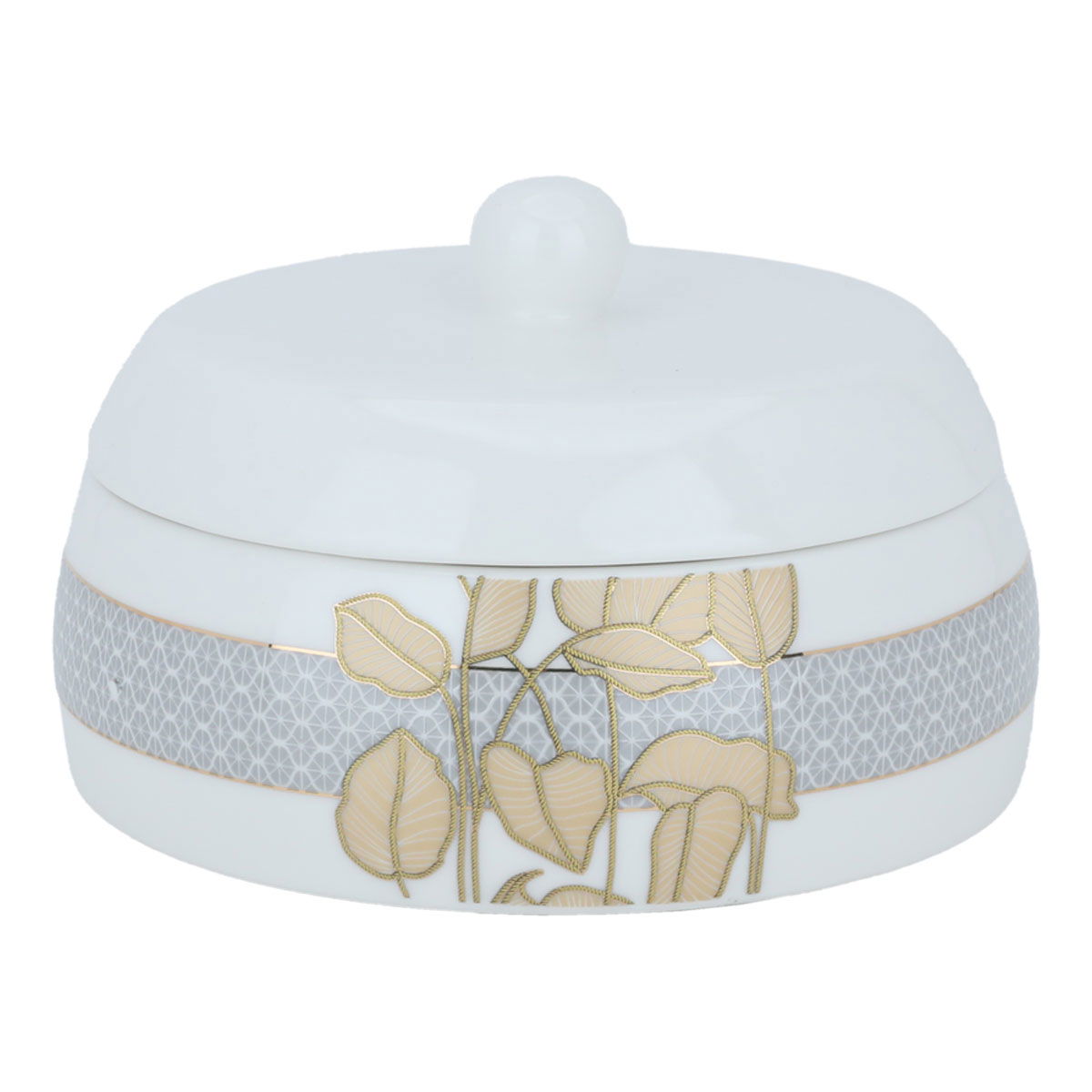 Al Saif Gallery porcelain date, 14x14x10 cm, with lid, patterned gold - white product image