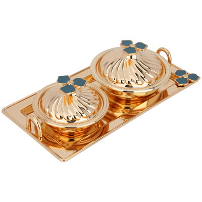 Alsaif Gallery Tray Set with 2 Steel Dates, 3 Pieces - Gold product image 1