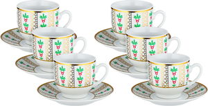 طقم فناجين قهوة تركي سيراميك، صحون، 11 سم، 12 قطعة، مشجر - متعدد الألوان product image