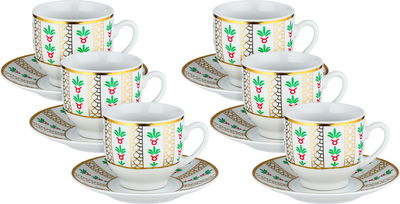 طقم فناجين قهوة تركي سيراميك، صحون، 11 سم، 12 قطعة، مشجر - متعدد الألوان product image 1