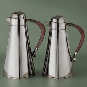 Al Saif Gallery Al Yamamah Thermos Set, 2 Pieces, 0.7/1 Liter, Glass Inner Material, Wooden Handle, Press Lid - Black product image