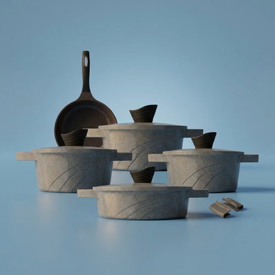 طقم قدور جرانيت تورنادو، 9 قطع - بيج غامق product image 1