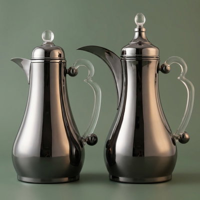 Al Saif Gallery Asalah Thermos Set, 2 pieces, 1/1 liter, glass interior, transparent handle, push-button - Black product image 1
