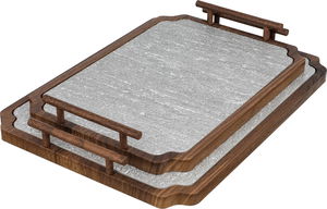 Al Saif Gallery Wooden Tray Set, 2 Pieces - Dark Gray Wood product image