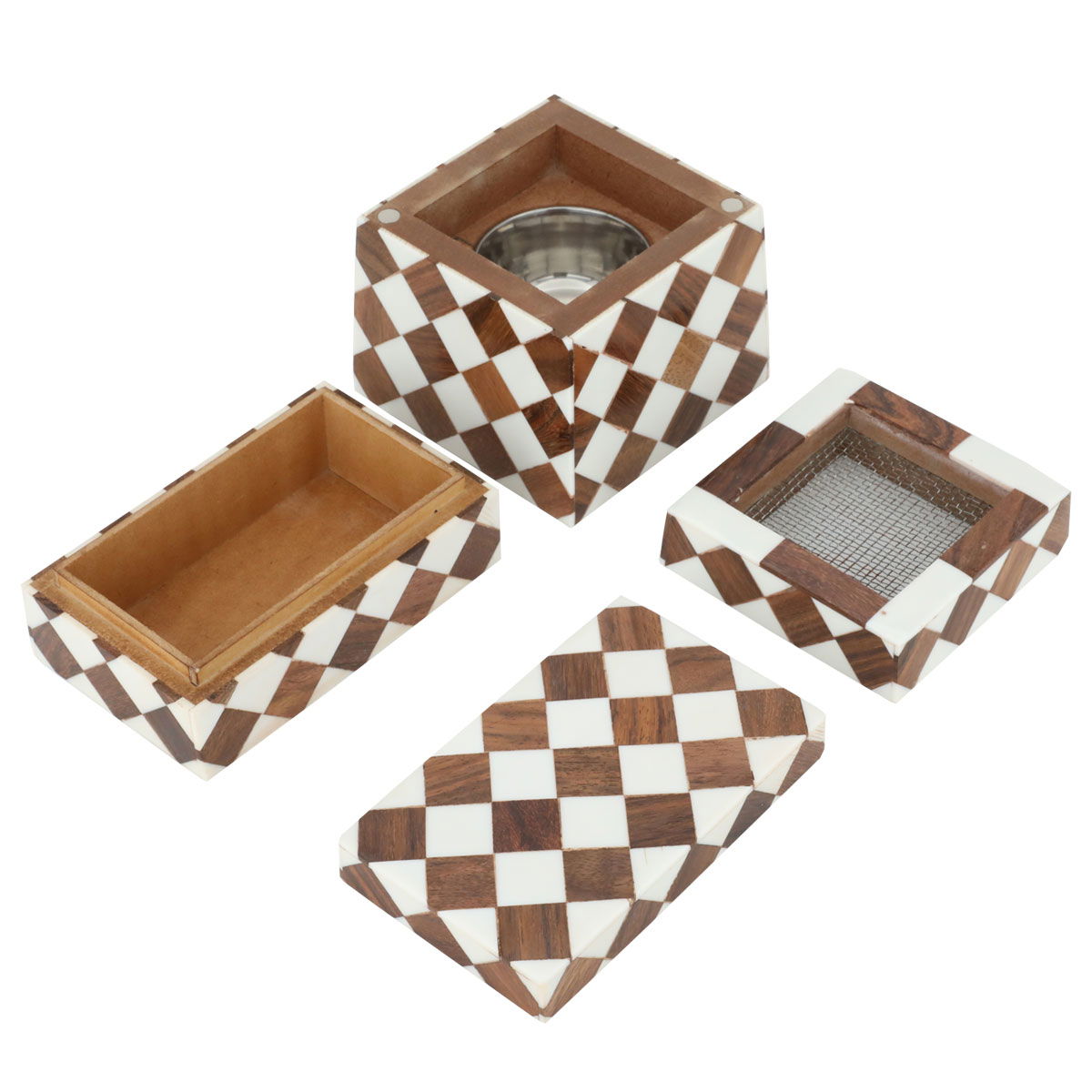 طقم مبخرة صدف السيف غاليري، نقش مربعات، 3 قطع - بني product image 2