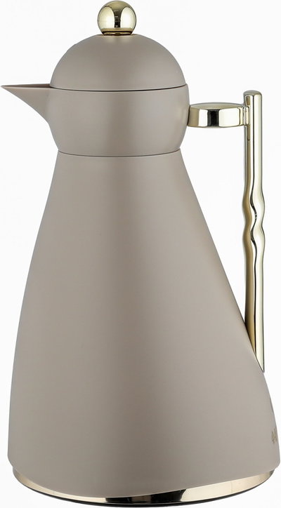 Noor Plastic Glory Thermos, 1 Liter, Glass Inner Container, Pump, Gold Handle - Cappuccino product image 2