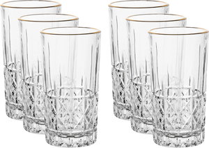 Al Saif Gallery glass water cups set, 350 ml, with golden font, 6 pieces - transparent product image