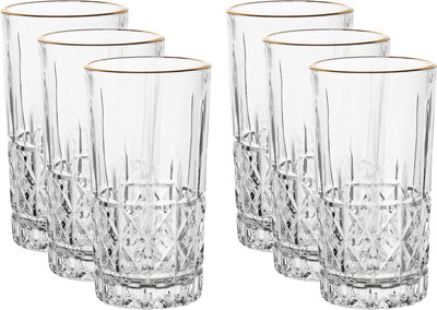 Al Saif Gallery glass water cups set, 350 ml, with golden font, 6 pieces - transparent product image 1
