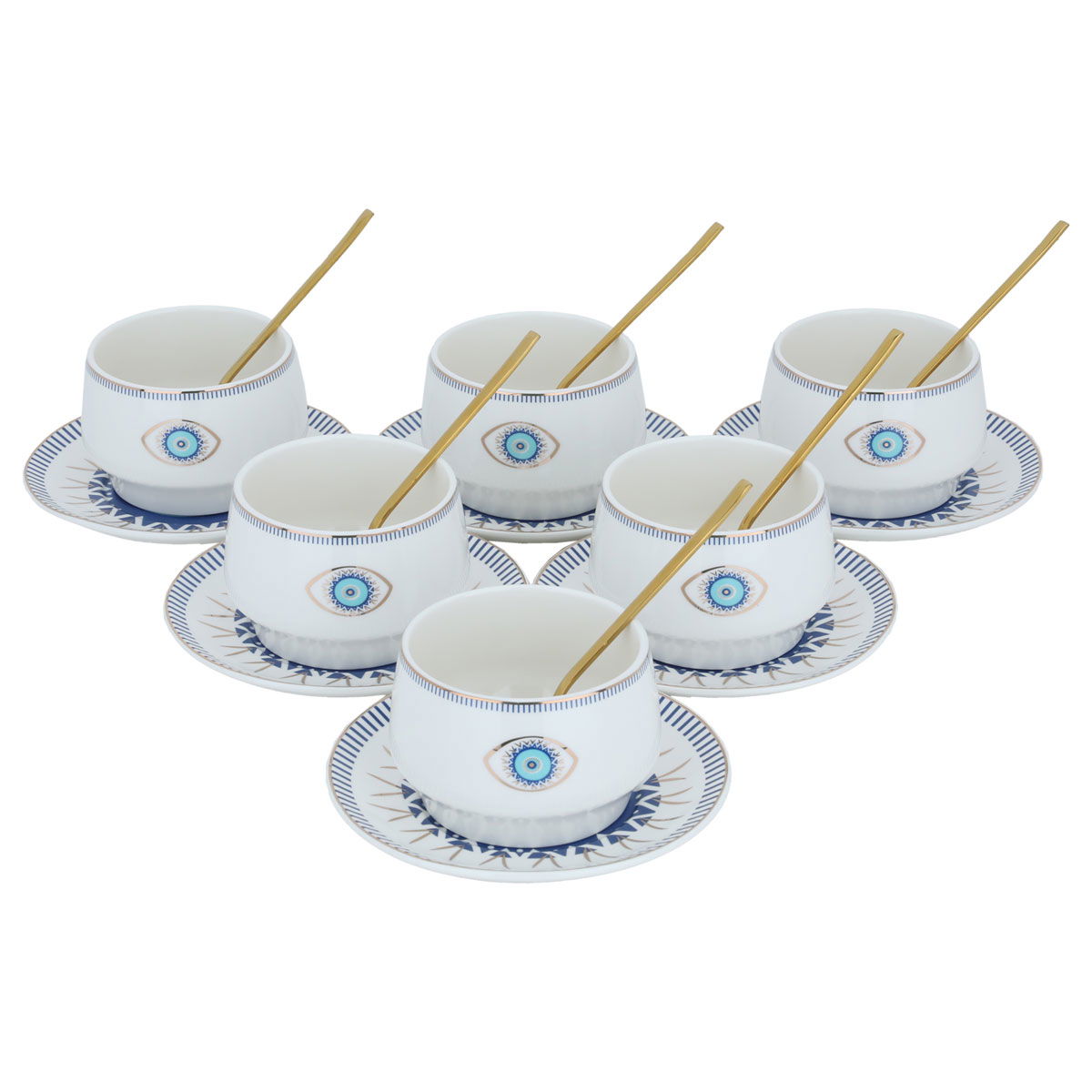 Al Saif Gallery porcelain bowls set, 18 pieces, eye pattern - white product image 2