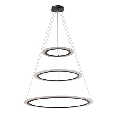 Meshkati modern chandelier, 3 circular rings, 75 watts, 3000 Kelvin, acrylic aluminum - black product image 2