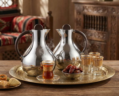 Al Saif Gallery Layal Thermos Set, 0.6/0.9 Liter, 2 Pieces, Glass Interior, Plastic Exterior, Wooden Handle, Push Button - Wooden Silver product image 2