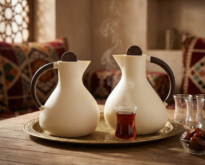 طقم ترامس ليال السيف غاليري، 0.6 / 0.9 لتر، 2 قطعة، حافظة داخلية زجاج، يد خشبي، ضغاط - كريمي خشبي product image 2