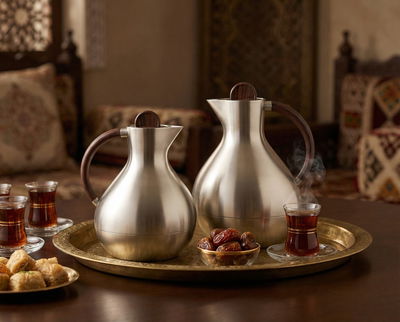 طقم ترامس ليال السيف غاليري، 0.6 / 0.9 لتر، 2 قطعة، حافظة داخلية زجاج، يد خشبي، ضغاط - فضي خشبي product image 2