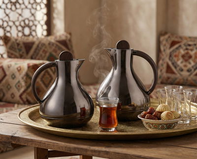 طقم ترامس ليال السيف غاليري، 0.6 / 0.9 لتر، 2 قطعة، خامة داخلية زجاج، هيكل خارجي بلاستيك، يد خشبي، ضغاط - أسود خشبي product image 2